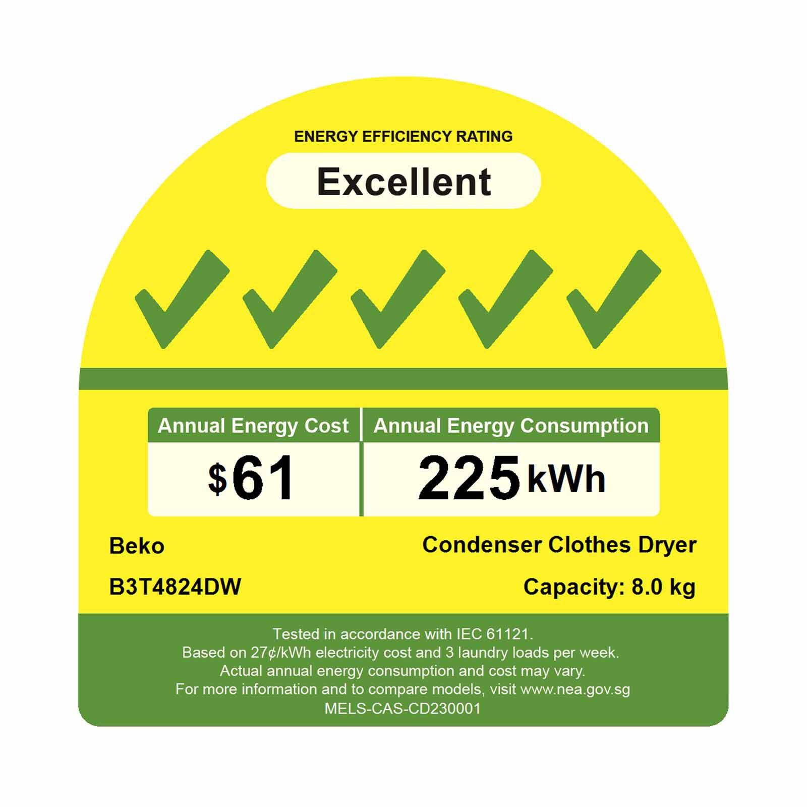 BEKO Heat Pump Dryer (8kg) B3T4824DW - Image 3