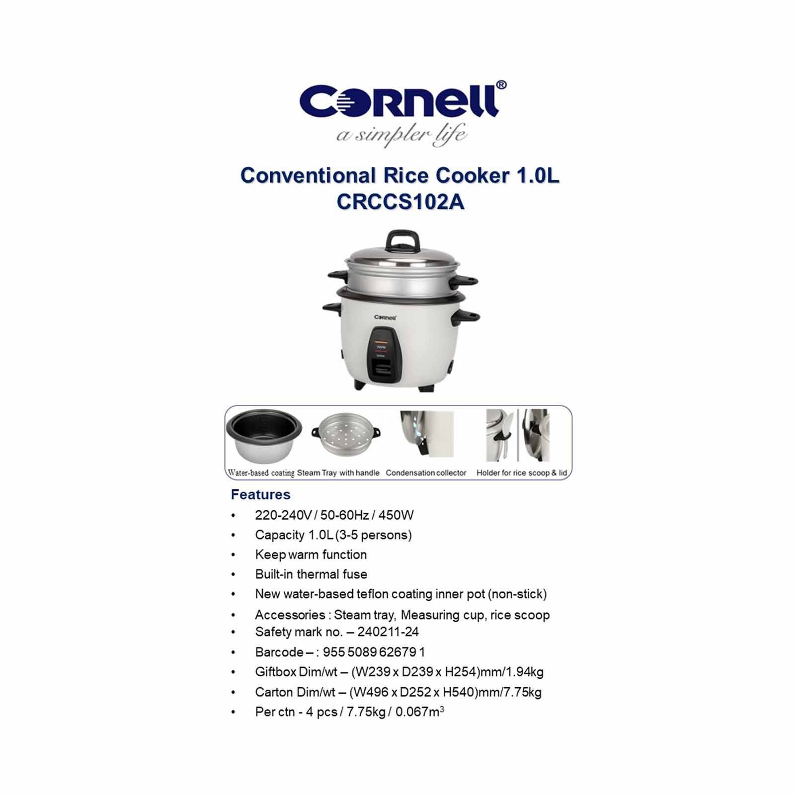 CORNELL Conventional Rice Cooker (1.0l) CRCCS102A - Image 6