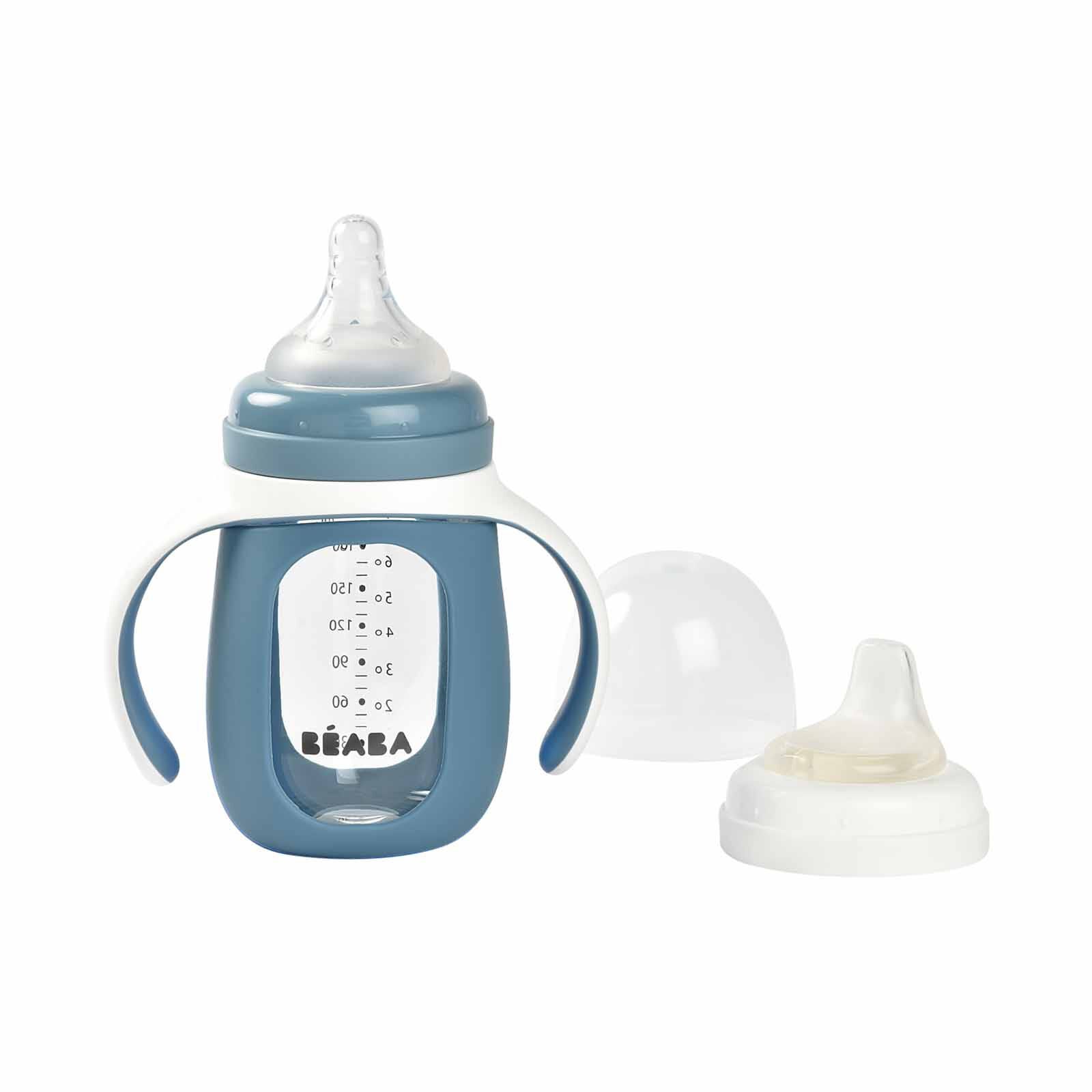 BEABA With Silicone Protective Sleeve 210ml - Blue (online) GLASS BOTTLE