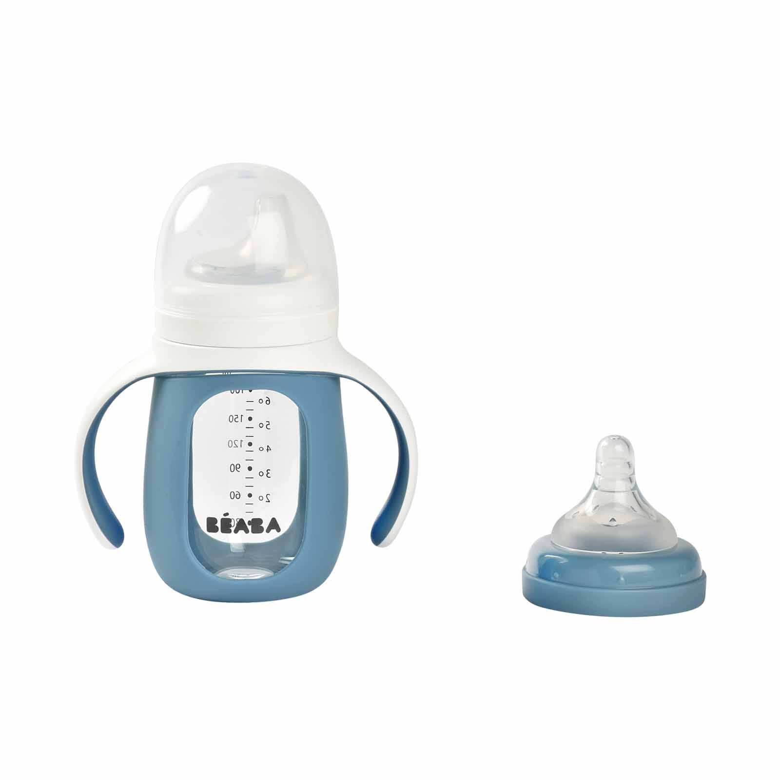 BEABA With Silicone Protective Sleeve 210ml - Blue (online) GLASS BOTTLE - Image 2