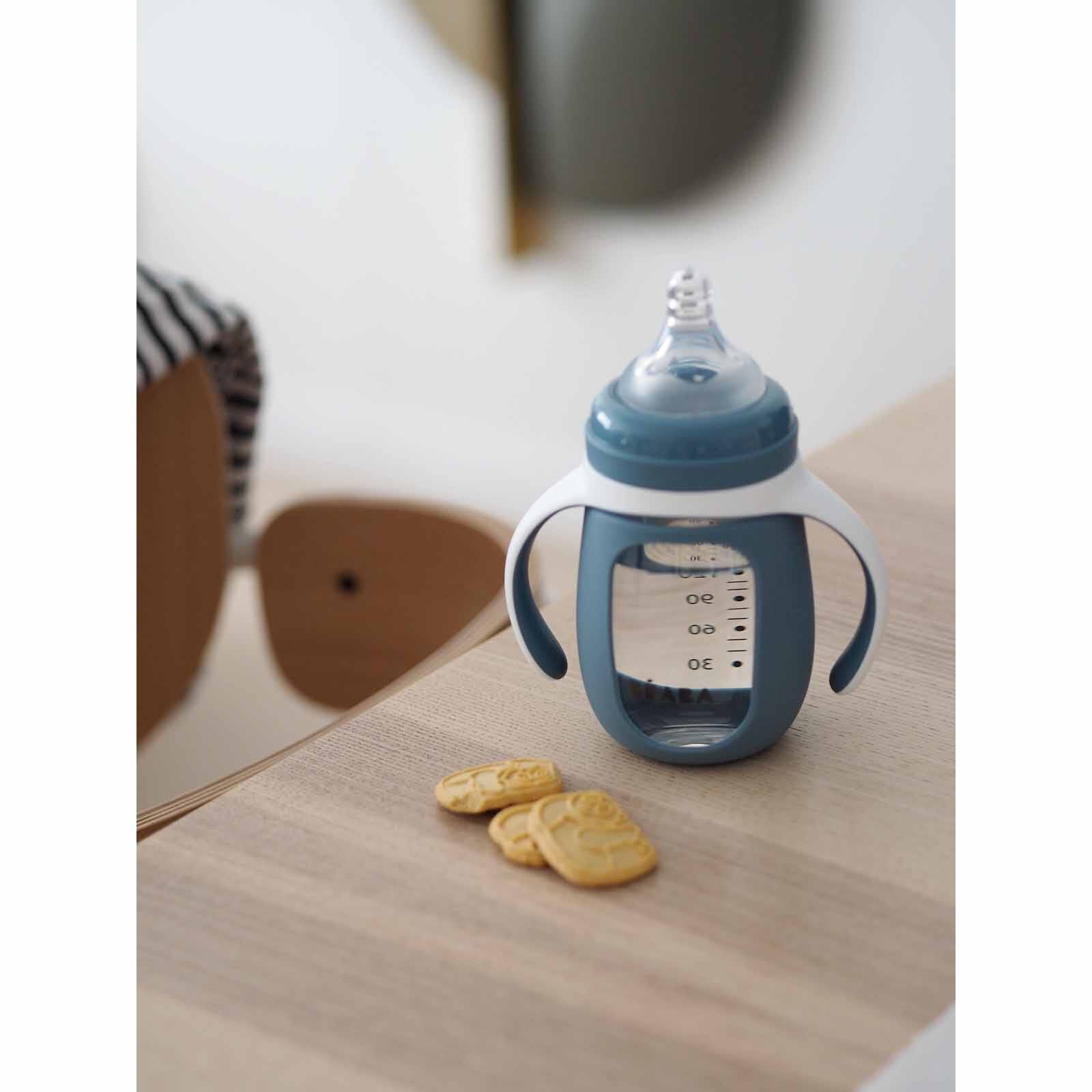 BEABA With Silicone Protective Sleeve 210ml - Blue (online) GLASS BOTTLE - Image 4
