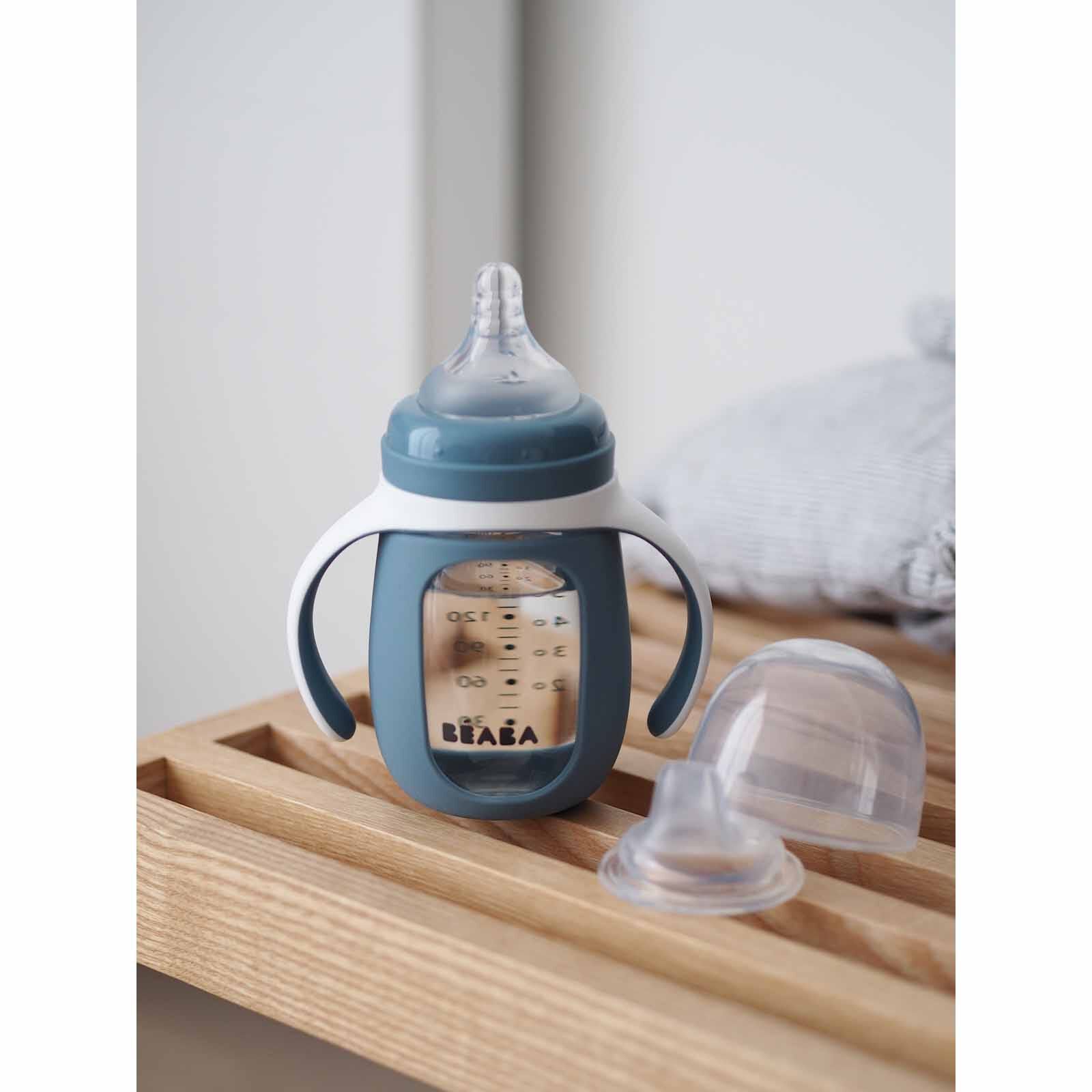 BEABA With Silicone Protective Sleeve 210ml - Blue (online) GLASS BOTTLE - Image 6