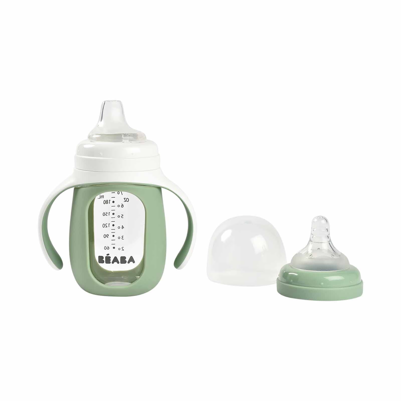 BEABA With Silicone Protective Sleeve 210ml - Sage Green/cotton (online) GLASS BOTTLE - Image 3