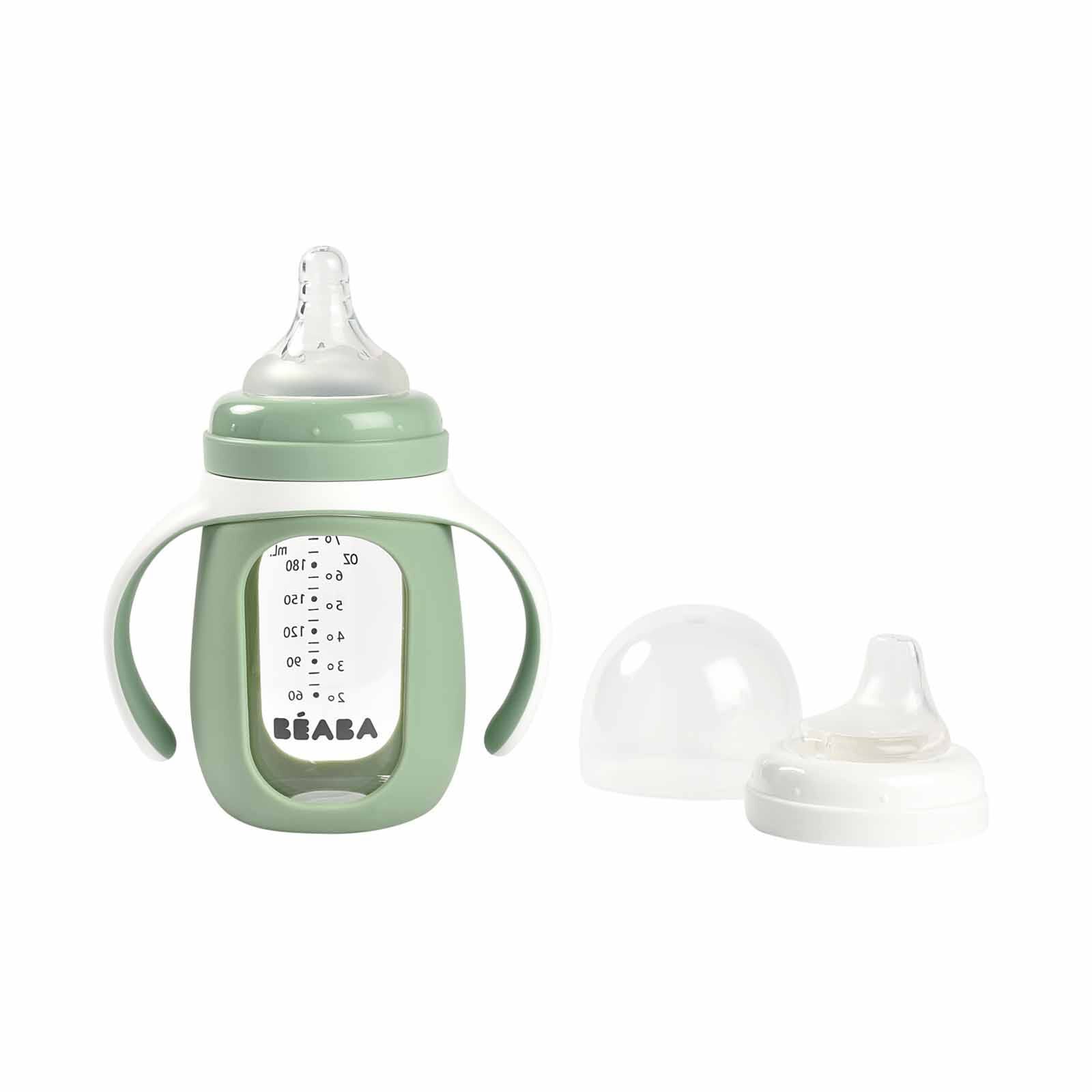 BEABA With Silicone Protective Sleeve 210ml - Sage Green/cotton (online) GLASS BOTTLE - Image 4