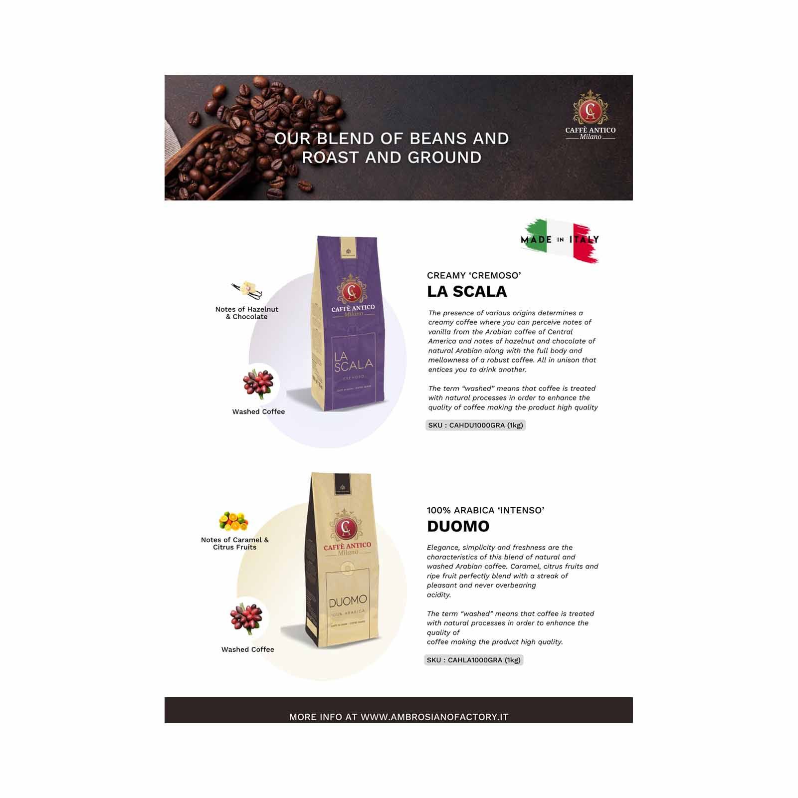 KITH Caffe Antico Coffee Beans Mix Intenso In Pack Doumo Antico Milano 1kg CAHDU1000GRA - Image 2