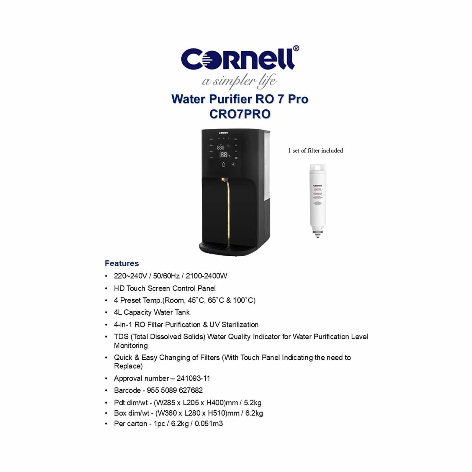 CORNELL Water Purifier Ro 7 Pro (4.0l) - Black CRO7PRO - Image 9