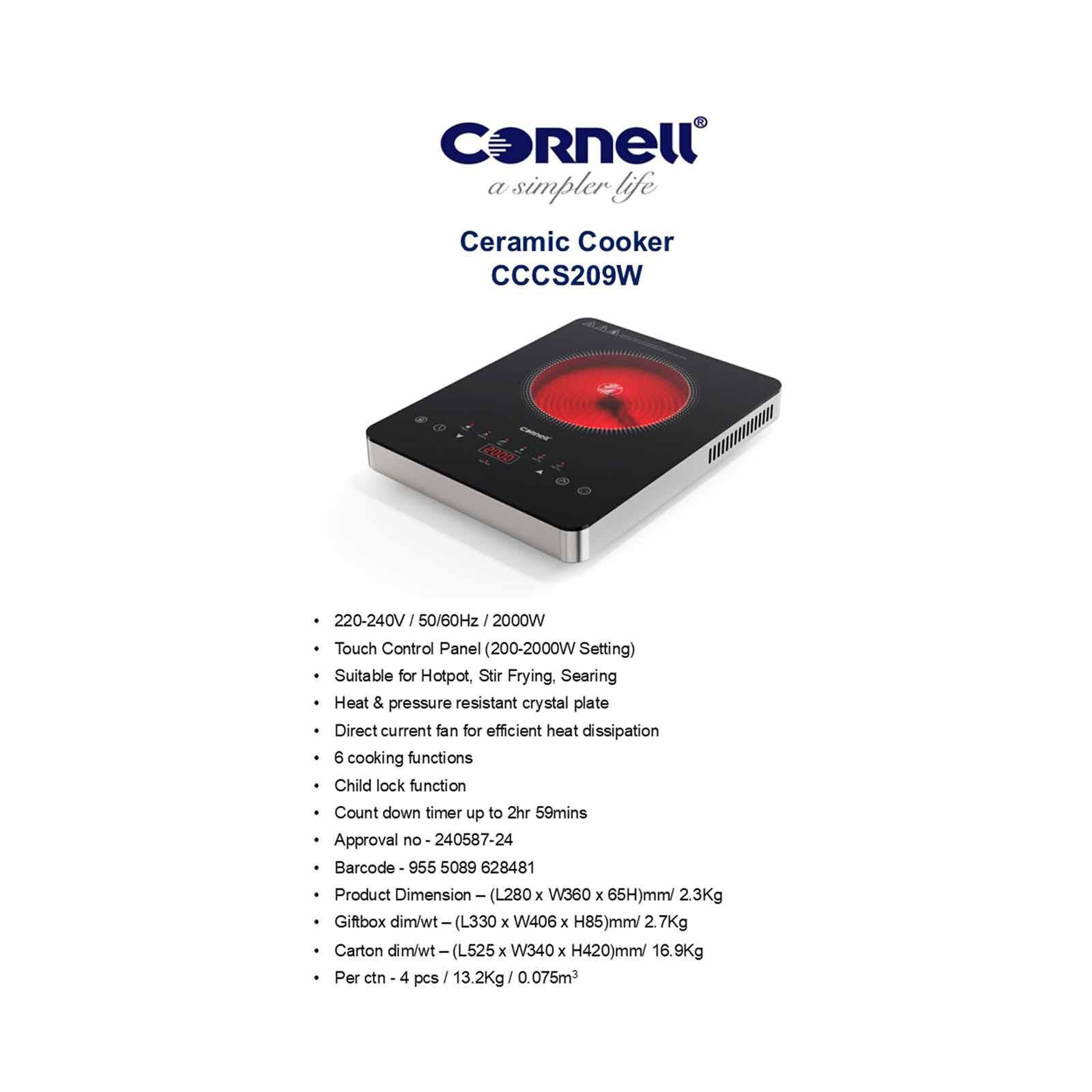 CORNELL Ceramic Cooker (2000w) CCCS209WH - Image 5