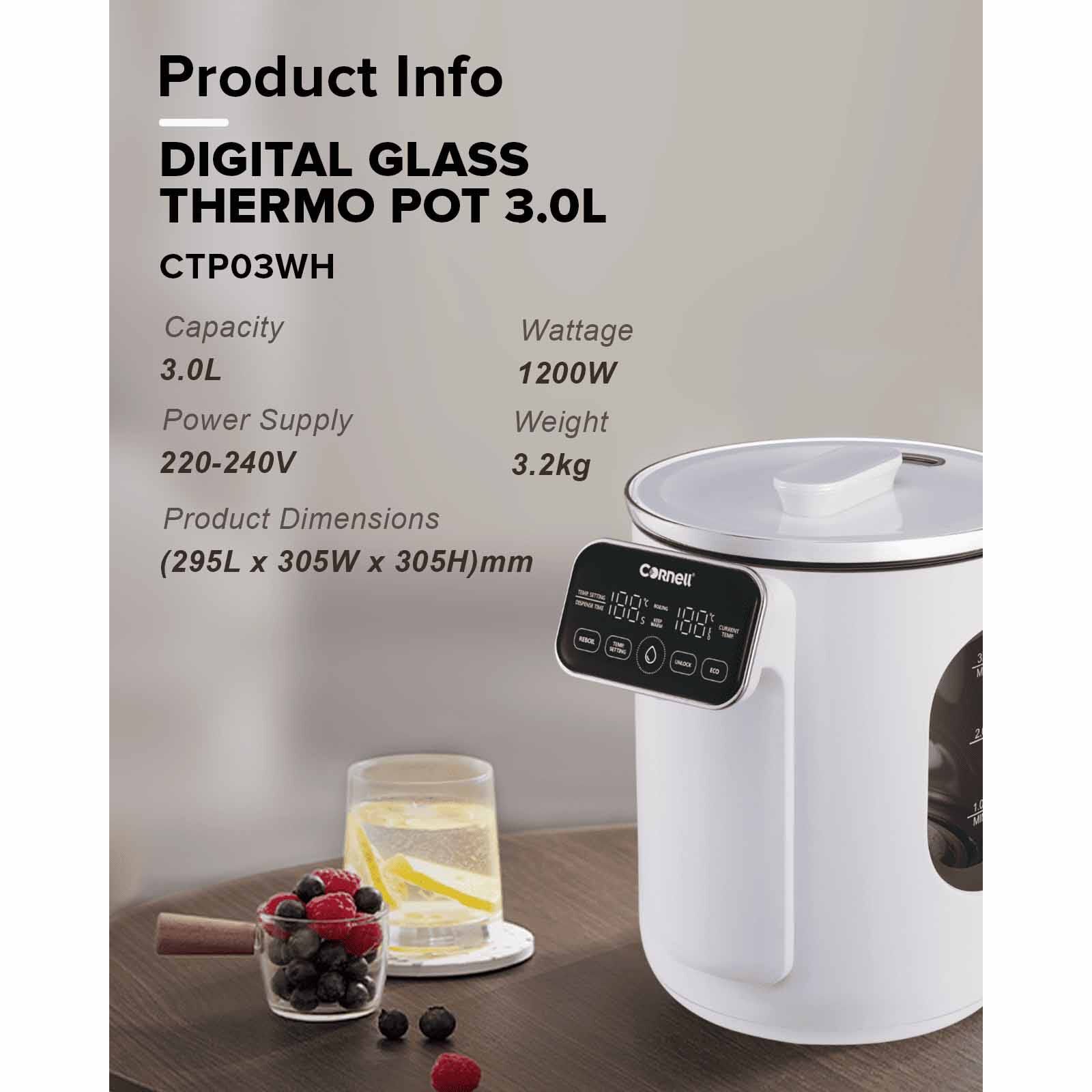 CORNELL Digital Glass Thermo Pot (3.0l) CTP03WH - Image 2