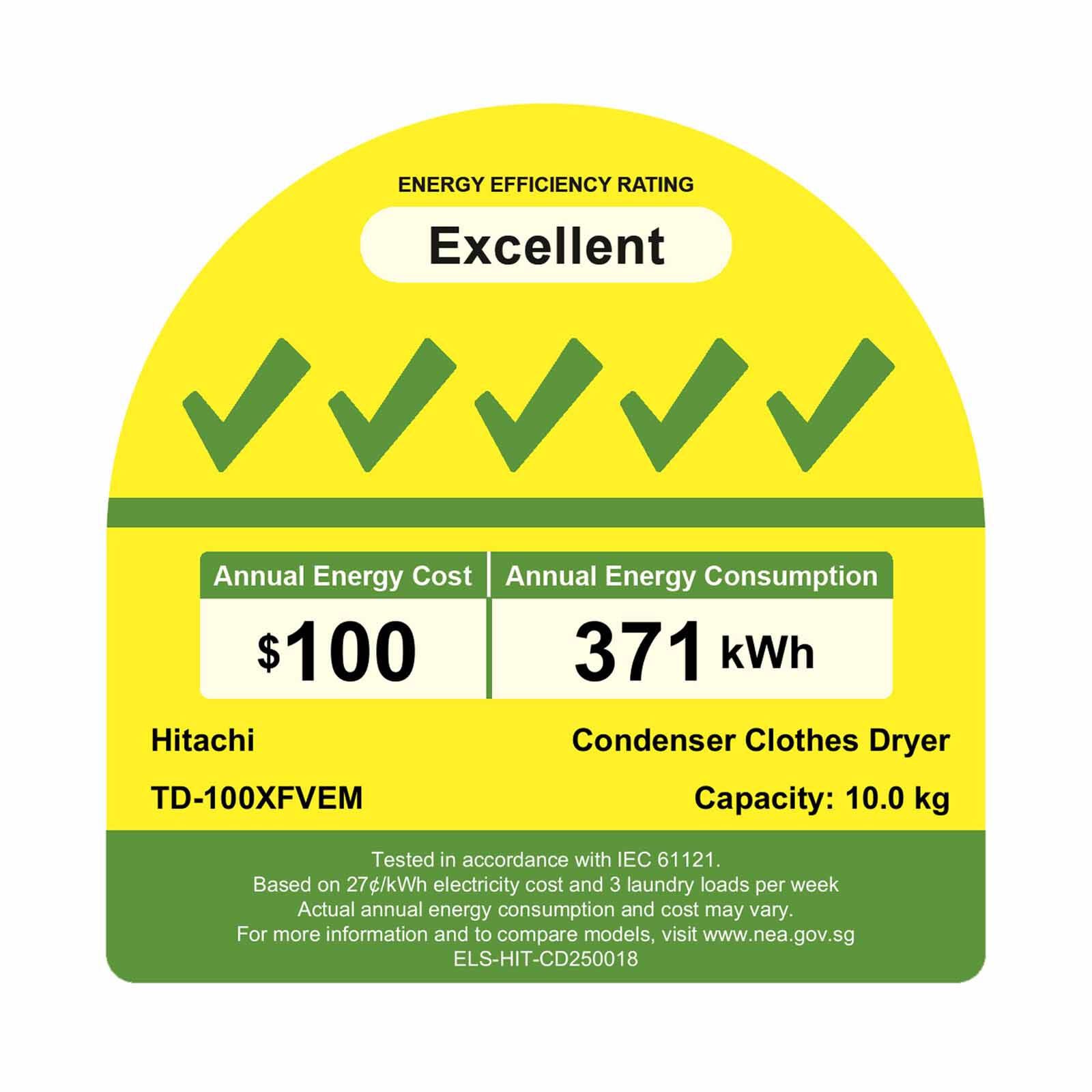 HITACHI Front Load Heat Pump Dryer (10kg) TD-100XFVEM - Image 3