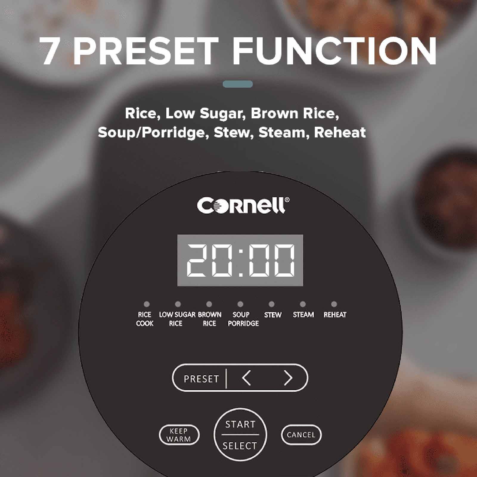 CORNELL Digital Rice Cooker With Low Sugar Basket (1.5l) CRCD156B - Image 8