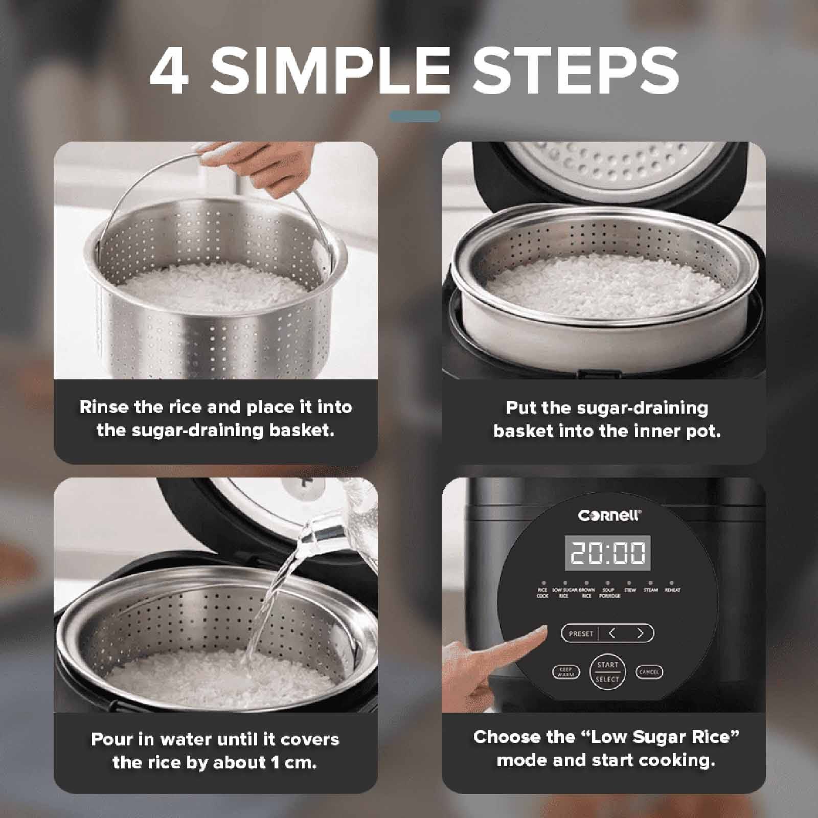 CORNELL Digital Rice Cooker With Low Sugar Basket (1.5l) CRCD156B - Image 9