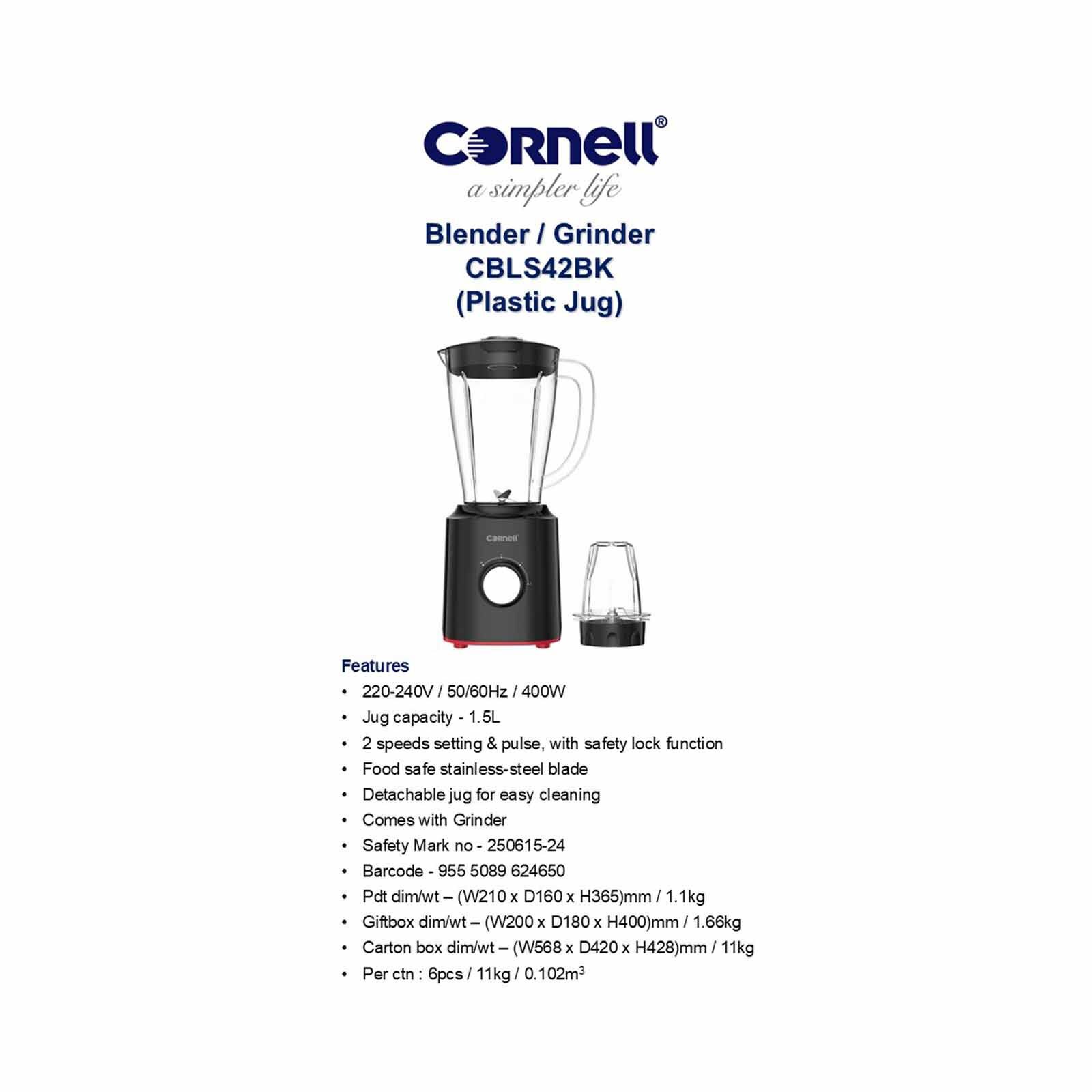 CORNELL Blender/grinder (1.5l) - Black CBLS42BK - Image 7