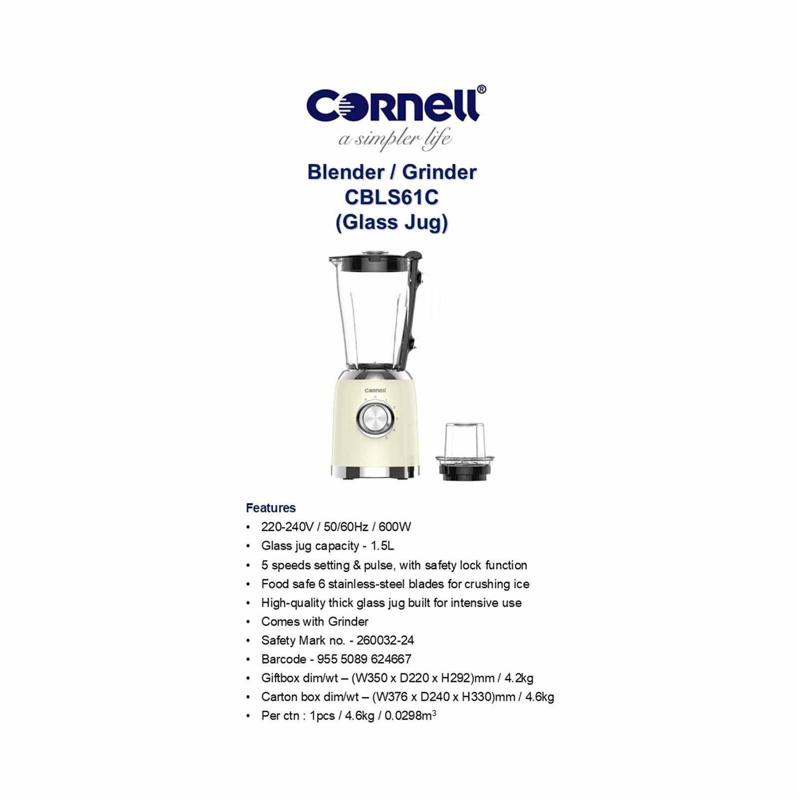 CORNELL Blender / Grinder (glass Jug) CBLS61C - Image 8